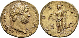 Hadrian, 117-138. Sestertius (Orichalcum, 33 mm, 22.73 g, 5 h), Rome, circa 125-126/7. HADRIANVS AVGVSTVS Laureate head of Hadrian to right, with slig...