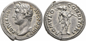 Hadrian, 117-138. Denarius (Silver, 19 mm, 3.48 g, 6 h), Rome, circa 130. HADRIANVS AVG COS III P P Laureate head of Hadrian to left. Rev. ROMVLO COND...