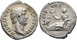 Hadrian, 117-138. Denarius (Silver, 19 mm, 3.31 g, 7 h), Rome, circa 130-133. HADRIANVS AVG COS III P P Bare head of Hadrian to right. Rev. AEGYPTOS E...