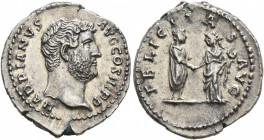 Hadrian, 117-138. Denarius (Silver, 18 mm, 3.25 g, 6 h), Rome, 133-circa 135. HADRIANVS AVG COS III P P Bare head of Hadrian to right. Rev. FELICITAS ...