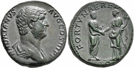 Hadrian, 117-138. Sestertius (Orichalcum, 29 mm, 24.79 g, 6 h), Rome, 133-circa 135. HADRIANVS AVG COS III PP Bare-headed and draped bust of Hadrian t...
