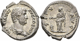 Hadrian, 117-138. Denarius (Silver, 19 mm, 3.51 g, 6 h), Rome, 137-July 138. HADRIANVS AVG COS III P P Bare-headed and draped bust of Hadrian to right...