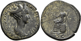 Sabina, Augusta, 128-136/7. Sestertius (Orichalcum, 34 mm, 25.45 g, 5 h), Rome, 128-circa 129. SABINA AVGVSTA HADRIANI AVG P P Draped bust of Sabina t...