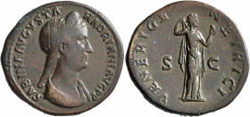 Sabina, Augusta, 128-136/7. Sestertius (Orichalcum, 32 mm, 25.95 g, 6 h), Rome. SABINA AVGVSTA HADRIANI AVG P P Diademed and draped bust of Sabina to ...