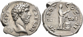 Aelius, Caesar, 136-138. Denarius (Silver, 19 mm, 3.55 g, 6 h), Rome, 137. L AELIVS CAESAR Bare head of Aelius to right. Rev. TR POT COS II / PIE-TAS ...