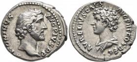 Antoninus Pius, with Marcus Aurelius as Caesar, 138-161. Denarius (Silver, 18 mm, 3.33 g, 5 h), Rome, 139. ANTONINVS AVG PIVS P P Bare head of Antonin...