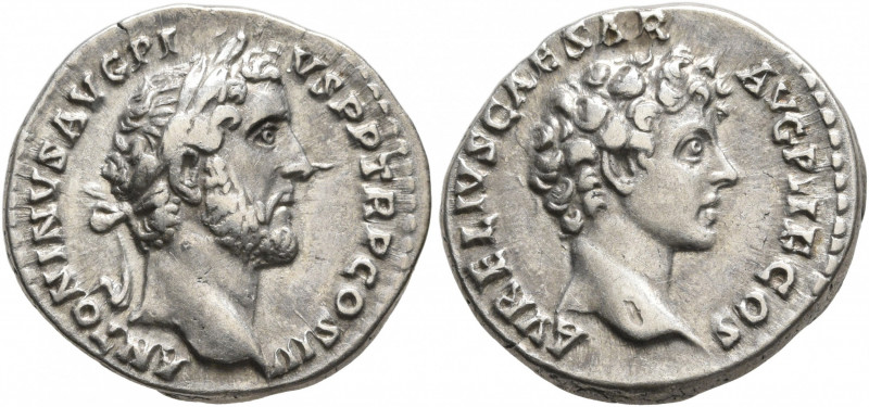 Antoninus Pius, with Marcus Aurelius as Caesar, 138-161. Denarius (Silver, 17 mm...