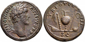 Antoninus Pius, 138-161. As (Copper, 27 mm, 12.26 g, 11 h), Rome, 140-144. ANTONINVS AVG PIVS P P Laureate head of Antoninus Pius to right. Rev. TR PO...