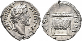 Antoninus Pius, 138-161. Denarius (Silver, 18 mm, 3.28 g, 6 h), Rome, 145-161. ANTONINVS AVG PIVS P P Laureate head of Antoninus Pivs to right. Rev. C...