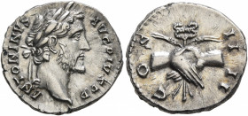 Antoninus Pius, 138-161. Denarius (Silver, 17 mm, 3.57 g, 6 h), Rome, 145-161. ANTONINVS AVG PIVS P P Laureate head of Antoninus Pius to right. Rev. C...