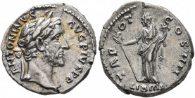 Antoninus Pius, 138-161. Denarius (Silver, 18 mm, 3.31 g, 11 h), Rome, 145-161. ANTONINVS AVG PIVS P P Laureate head of Antoninus Pius to right. Rev. ...