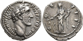 Antoninus Pius, 138-161. Denarius (Silver, 18 mm, 3.31 g, 12 h), Rome, 150-151. ANTONINVS AVG PIVS P P TR P XIIII Laureate head of Antoninus Pius to r...