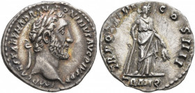 Antoninus Pius, 138-161. Denarius (Silver, 18 mm, 2.93 g, 5 h), Rome, 150-151. IMP CAES T AEL HADR ANTONINVS AVG PIVS P P Laureate head of Antoninus P...