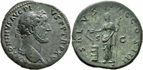 Antoninus Pius, 138-161. Sestertius (Orichalcum, 32 mm, 23.33 g, 5 h), Rome, 152-153. ANTONINVS AVG PIVS P P TR P XVI Laureate head of Antoninus Pius ...