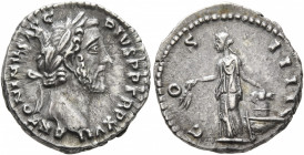 Antoninus Pius, 138-161. Denarius (Silver, 17 mm, 3.58 g, 6 h), Rome, 153-154. ANTONINVS AVG PIVS P P TR P XVII Laureate head of Antoninus Pius to rig...
