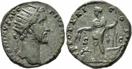 Antoninus Pius, 138-161. Dupondius (Orichalcum, 25 mm, 9.66 g, 11 h), Rome, 157-158. ANTONINVS AVG PIVS P P IMP II Radiate head of Antoninus Pius to r...