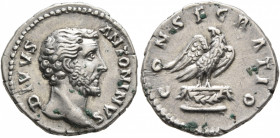 Divus Antoninus Pius, died 161. Denarius (Silver, 19 mm, 3.42 g, 12 h), Rome. DIVVS ANTONINVS Bare head of Divus Antoninus Pius to right. Rev. CONSECR...