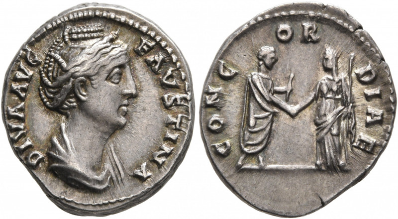 Diva Faustina Senior, died 140/1. Denarius (Silver, 18 mm, 3.55 g, 12 h), Rome. ...