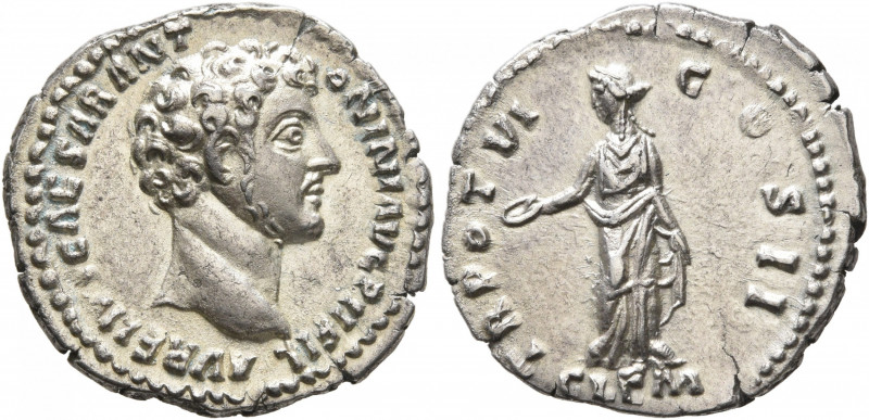 Marcus Aurelius, as Caesar, 139-161. Denarius (Silver, 18 mm, 3.23 g, 6 h), Rome...