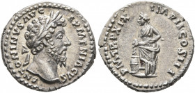 Marcus Aurelius, 161-180. Denarius (Silver, 18 mm, 3.55 g, 11 h), Rome, 164-165. ANTONINVS AVG ARMENIACVS Laureate head of Marcus Aurelius to right. R...