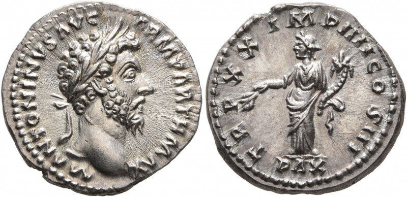 Marcus Aurelius, 161-180. Denarius (Silver, 19 mm, 3.58 g, 5 h), Rome, Summer-De...