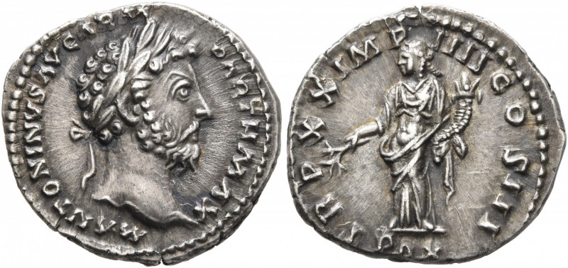 Marcus Aurelius, 161-180. Denarius (Silver, 19 mm, 3.21 g, 6 h), Rome, Summer-De...