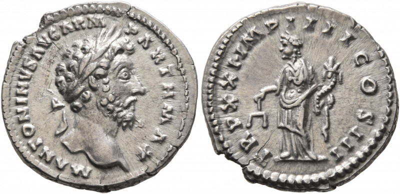 Marcus Aurelius, 161-180. Denarius (Silver, 19 mm, 2.90 g, 6 h), Rome, 166-167. ...