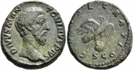 Divus Marcus Aurelius, died 180. As (Copper, 25 mm, 11.61 g, 12 h), Rome. DIVVS M ANTONINVS PIVS Bare head of Marcus Aurelius to right. Rev. [CON]SECR...