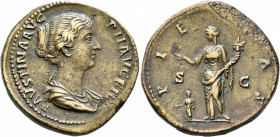 Faustina Junior, Augusta, 147-175. Sestertius (Orichalcum, 33 mm, 27.54 g, 6 h), Rome, 147-150. FAVSTINA AVG P II AVG FIL Draped bust of Faustina Juni...