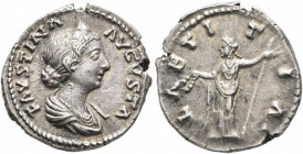 Faustina Junior, Augusta, 147-175. Denarius (Silver, 18 mm, 3.05 g, 12 h), Rome, 161-175. FAVSTINA AVGVSTA Diademed and draped bust of Faustina Junior...
