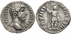 Lucius Verus, 161-169. Denarius (Silver, 18 mm, 3.42 g, 5 h), Rome, 163-164. L VERVS AVG ARMENIACVS Laureate head of Lucius Verus to right. Rev. TR P ...