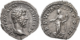 Lucius Verus, 161-169\. Denarius (Silver, 19 mm, 3.00 g, 1 h), Rome, summer-December 166. L VERVS AVG ARM PARTH MAX Laureate head of Lucius Verus to r...