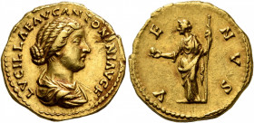 Lucilla, Augusta, 164-182. Aureus (Gold, 20 mm, 7.27 g, 1 h), Rome, 164-169. LVCILLAE AVG ANTONINI AVG F Draped bust of Lucilla to right. Rev. VENVS V...