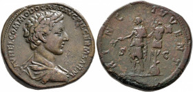 Commodus, as Caesar, 166-177. Sestertius (Orichalcum, 32 mm, 30.08 g, 12 h), Rome, 172-173. L•AVREL COMMODO CAES AVG FIL GERM SARM Bare-headed, draped...