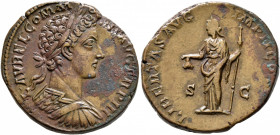Commodus, 177-192. Sestertius (Orichalcum, 30 mm, 19.98 g, 6 h), Rome, 178. L AVREL COMMODVS AVG TR P III Laureate and cuirassed bust of Commodus to r...