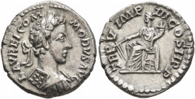 Commodus, 177-192. Denarius (Silver, 18 mm, 3.59 g, 6 h), Rome, 179-180. L AVREL COMMODVS AVG Laureate and cuirassed bust of Commodus to right, seen f...