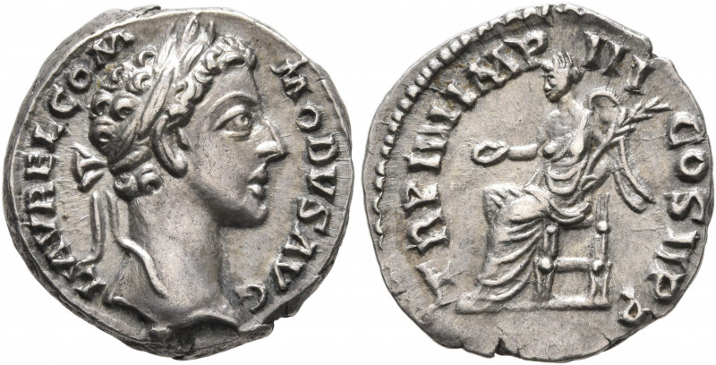 Commodus, 177-192. Denarius (Silver, 17 mm, 3.31 g, 6 h), Rome, 179. L AVREL COM...