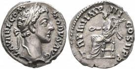 Commodus, 177-192. Denarius (Silver, 17 mm, 3.31 g, 6 h), Rome, 179. L AVREL COMMODVS AVG Laureate head of Commodus to right. Rev. TR P IIII IMP III C...