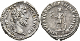 Commodus, 177-192. Denarius (Silver, 18 mm, 2.78 g, 6 h), Rome, 186-187. M COMM ANT P FEL AVG BRIT Laureate head of Commodus to right. Rev. VIRTVT AVG...