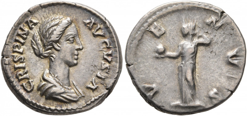 Crispina, Augusta, 178-182. Denarius (Silver, 18 mm, 3.35 g, 6 h), Rome. CRISPIN...
