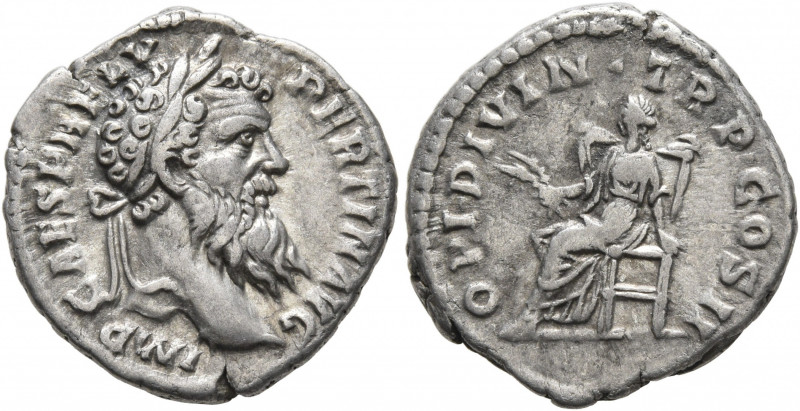 Pertinax, 193. Denarius (Silver, 18 mm, 3.47 g, 6 h), Rome. IMP CAES P HELV PERT...