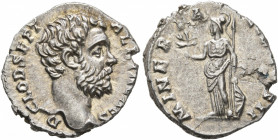 Clodius Albinus, as Caesar, 193-195. Denarius (Silver, 18 mm, 3.00 g, 6 h), Rome, 194-195. D CLOD SEPT ALBIN CAES Bare head of Clodius Albinus to righ...