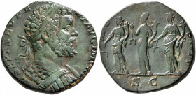 Septimius Severus, 193-211. Sestertius (Orichalcum, 28 mm, 20.20 g, 6 h), Rome, 194. L SEPT SEV PERT AVG IMP IIII Laureate and cuirassed bust of Septi...