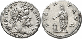 Septimius Severus, 193-211. Denarius (Silver, 17 mm, 3.38 g, 11 h), Emesa, 194-195. IMP CAE L SEP SEV PERT AVG COS II Laureate head of Septimius Sever...