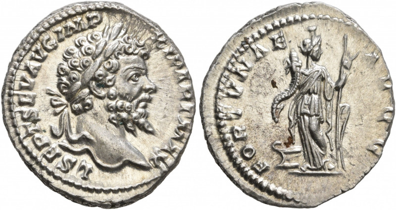 Septimius Severus, 193-211. Denarius (Silver, 19 mm, 3.51 g, 6 h), Rome, 198-202...