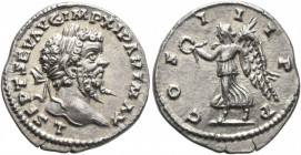 Septimius Severus, 193-211. Denarius (Silver, 19 mm, 2.89 g, 11 h), Laodicea, 198-202. L SEPT SEV AVG IMP XI PART MAX Laureate head of Septimius Sever...