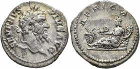 Septimius Severus, 193-211. Denarius (Silver, 19 mm, 2.83 g, 12 h), Rome, 202-210. SEVERVS PIVS AVG Laureate head of Septimius Severus to right. Rev. ...
