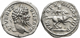 Septimius Severus, 193-211. Denarius (Silver, 19 mm, 3.63 g, 6 h), Rome, 206. SEVERVS PIVS AVG Laureate head of Septimius Severus to right. Rev. P M T...