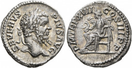 Septimius Severus, 193-211. Denarius (Silver, 18 mm, 3.19 g, 6 h), Rome, 209. SEVERVS PIVS AVG Laureate head of Septimius Severus to right. Rev. P M T...