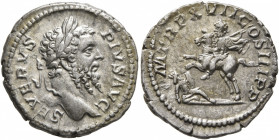 Septimius Severus, 193-211. Denarius (Silver, 19 mm, 3.00 g, 12 h), Rome, 209. SEVERVS PIVS AVG Laureate head of Septimius Severus to right. Rev. P M ...